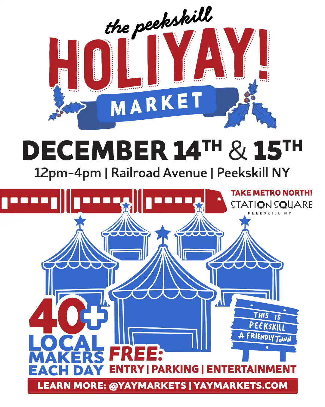 Promotional flier for the HOLIYAY! 2024 Market December 14th & 15th in Peekskill, NY